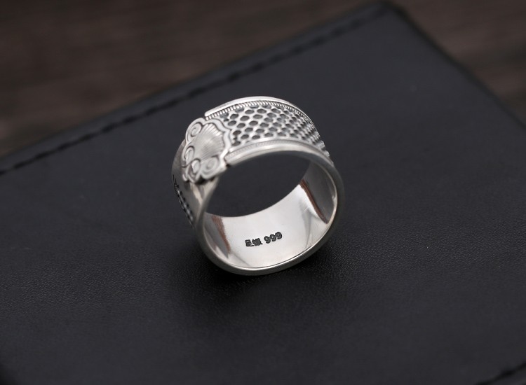 银导者足银9f99戒顶针吉祥如意戒指防扎手顶针缝纫银指套箍顶针箍