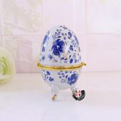 蓝色花收纳盒牙签筒 花蛋型首饰盒 特色 麻豆至爱首饰盒饰品盒