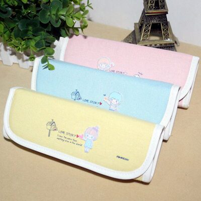 包邮爱好3679笔袋 学生卡通简约帆布铅笔袋多层多功能文具袋