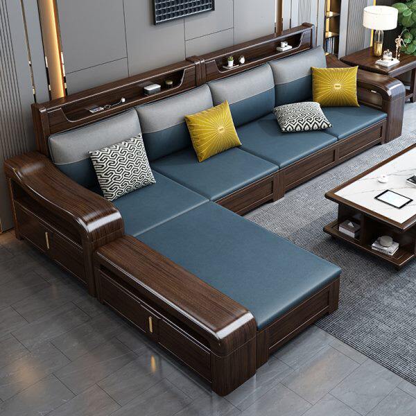 全实木沙发紫金檀木现代新中式客厅储物冬夏两用转角贵妃别墅家具