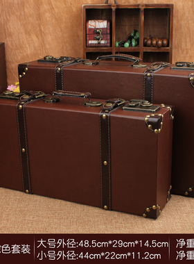复古老式手提箱摆件欧式皮箱收纳箱木箱子橱窗怀R旧拍摄道具装饰