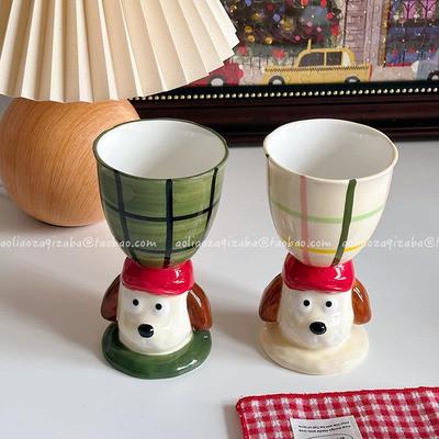 可爱掌门小狗高脚杯陶瓷马克杯喝水杯情侣杯冰淇淋甜品杯生日礼物