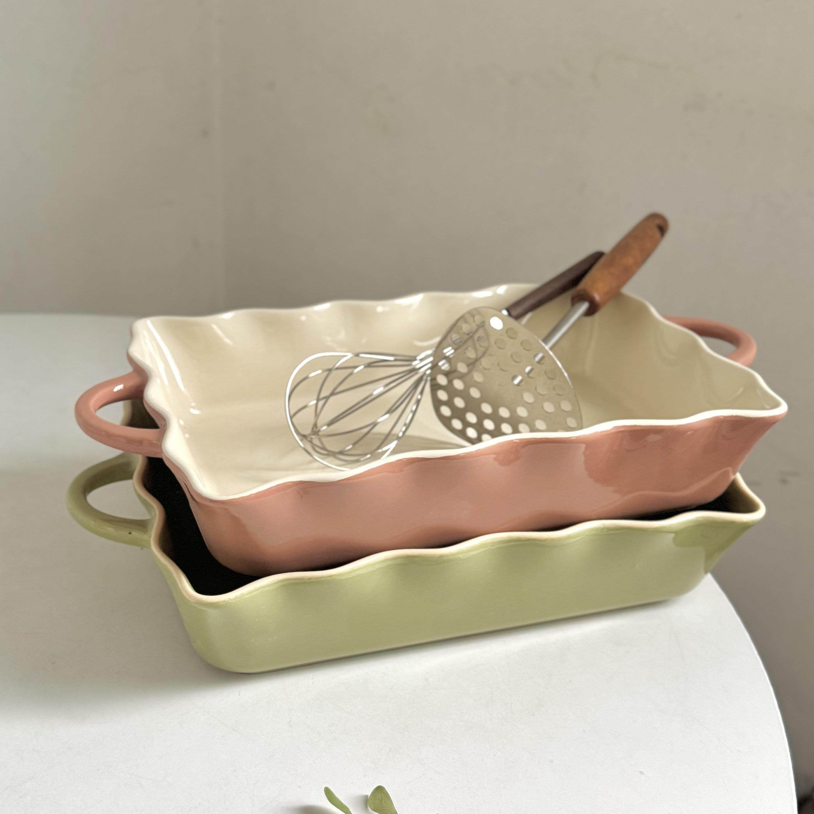 耐高温北欧陶瓷双耳大烤盘烘培烤鱼长方形深盘子釉下彩家用微波炉