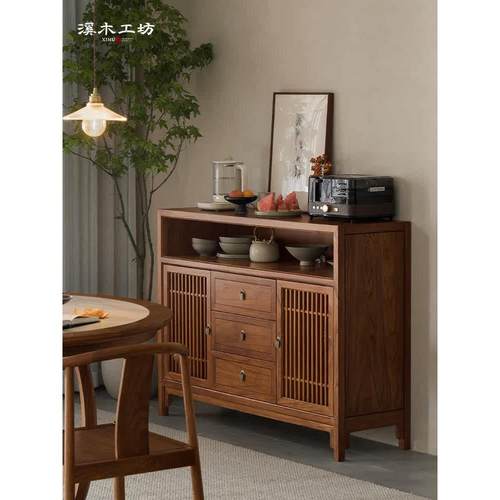 西木工坊新中式餐具柜全实木中式收纳架老榆树家居客厅实木茶柜