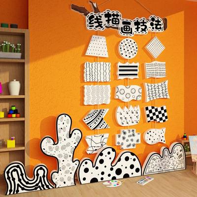 画室氛围布置美术教室装饰培训机构文化墙面幼儿园环创材料线条描