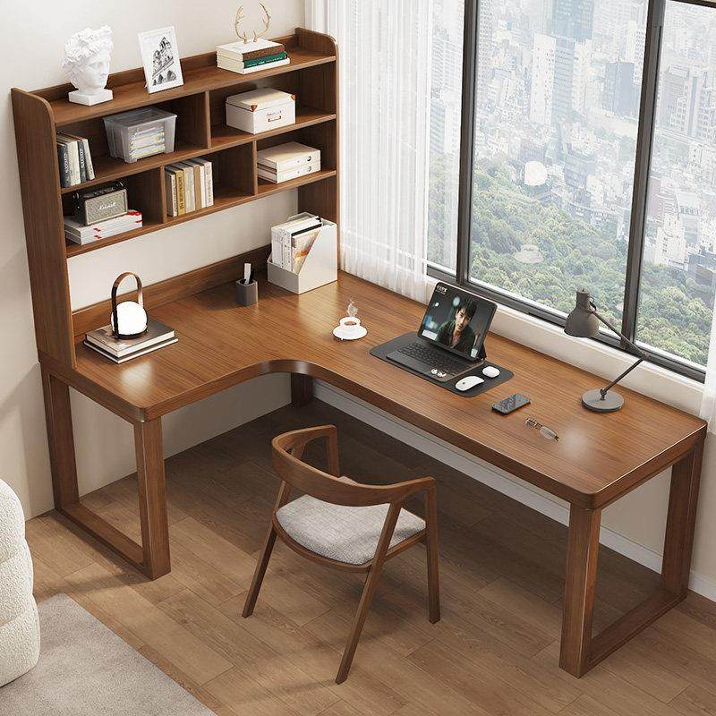 实木l型转角书桌书架书柜一体桌子卧室窗台拐角电脑办公桌写字台