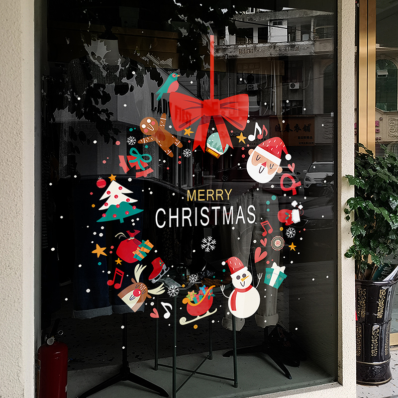 圣诞节装饰窗贴创意贴画花环窗花静电贴服装店铺橱窗玻璃贴门贴纸