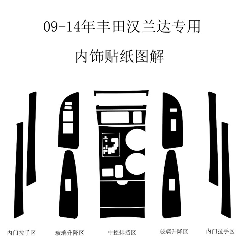 适用于09-14款丰田汉兰达改装内饰贴纸中控排挡空调面板碳纤车贴