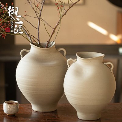 御三泥新中式台面花瓶客厅插花玄关酒店民宿干花办公桌装饰品摆件