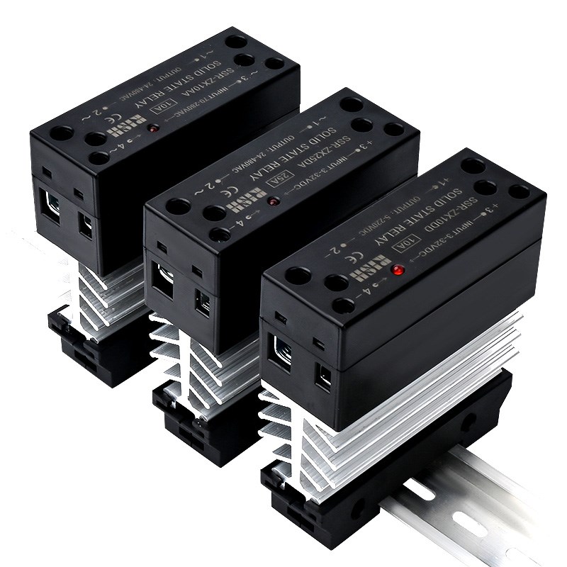 一体式导轨固态继电器220v窄型 单相带散热器40A直流控交流继电器
