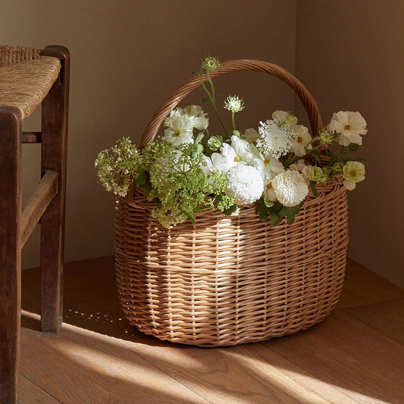 藤编手提花篮干燥花插花花艺手工柳编编织采摘水果篮野餐篮收纳篮