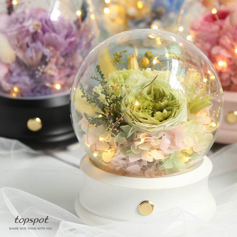 永生花玻璃罩DIY材料包带蓝牙音响的永生花水晶球柱形玻璃干花盒