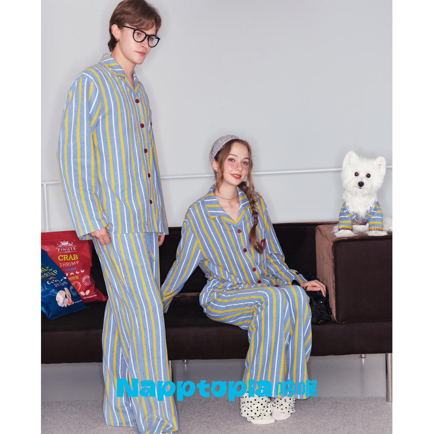 NAPPTOPIA呐噗【蓝色星河】条纹毛巾布宽松柔软家居套装人宠同款