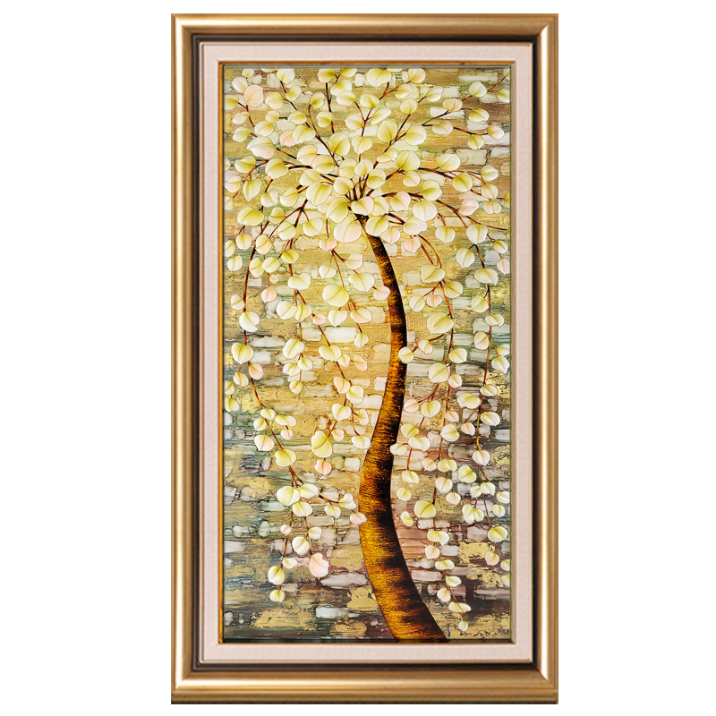 装饰画玄关竖版走廊过道挂画发财树欧式餐厅抽象油画客厅壁画图片