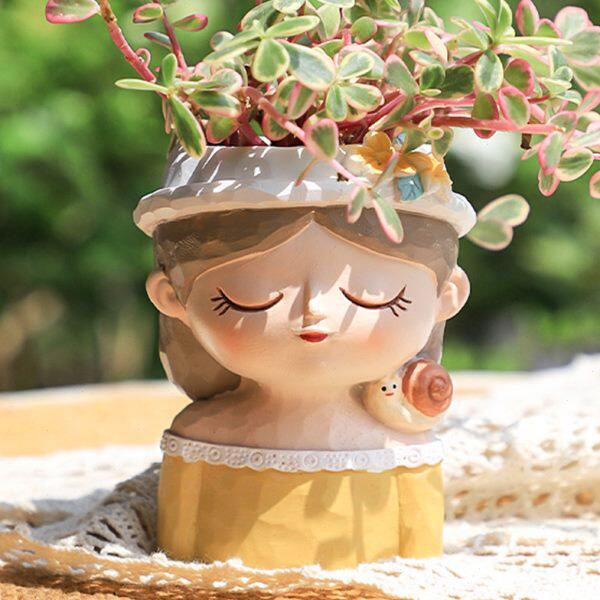 阳光少女可爱小女孩卡通萌宠个性创意美女头像造型多肉植物小花盆