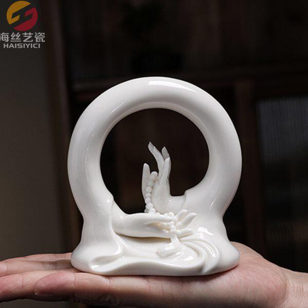 陶瓷车载禅意佛手摆件 和谐佛手创意个性车内仪表盘饰品家居工艺
