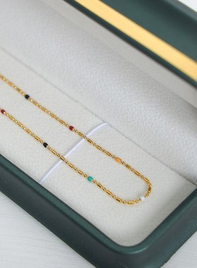 新款简约ins风小众设计个性时尚气质钛钢珠滴油项链女百搭饰品