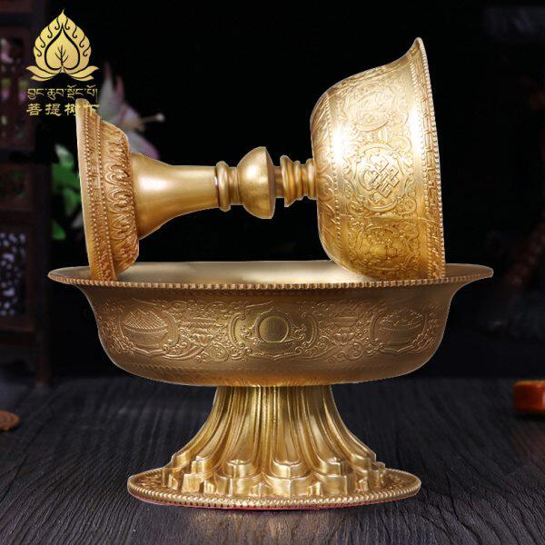 供具用品护法杯纯铜雕花八吉祥复古金色护法杯供酒杯供护法杯11cm