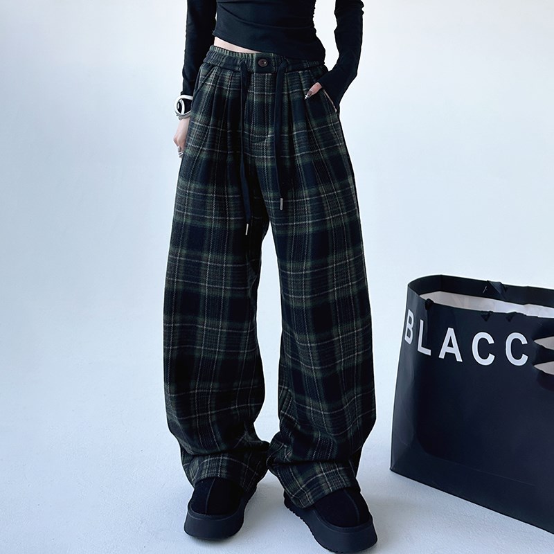 加绒加厚复古阔腿裤女p2023直筒裤冬季宽松高腰显瘦垂感女裤潮