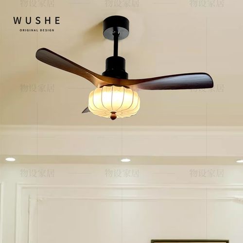 法式中古风扇灯简约高r级感全光谱胡桃木色餐厅卧室吸顶吊扇灯