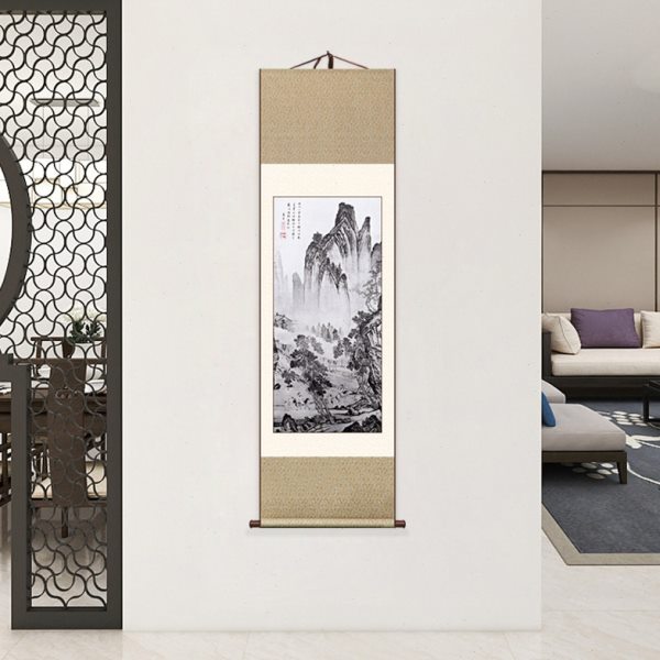 新中式挂画卷轴画松林扬鞭图中国丝绸梭织工艺画出国礼品送老外