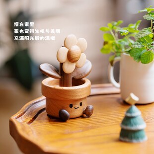 实木可爱摆件g装 饰创意治愈系解压礼物办公桌面送朋友情绪稳定神