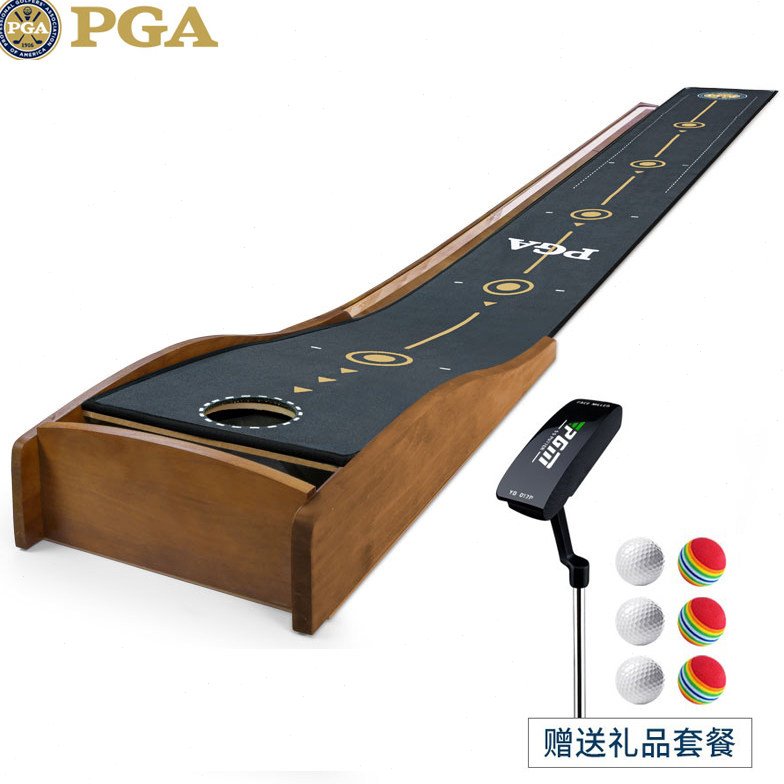 热卖PGA高尔夫推杆练习器室内模拟器家用实木水晶绒标线练习毯
