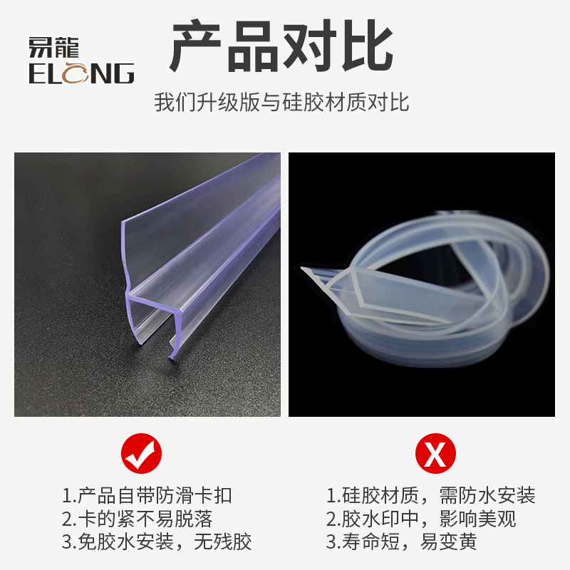 风琴式淋浴房挡水条浴室玻璃门合页E处密封条隔水条挡风隔音免胶