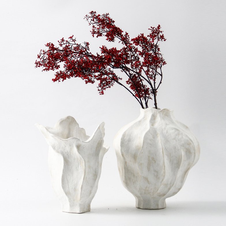 现代新中式创意陶瓷黑白色花瓶组合摆件家居装饰品异形花器工艺品