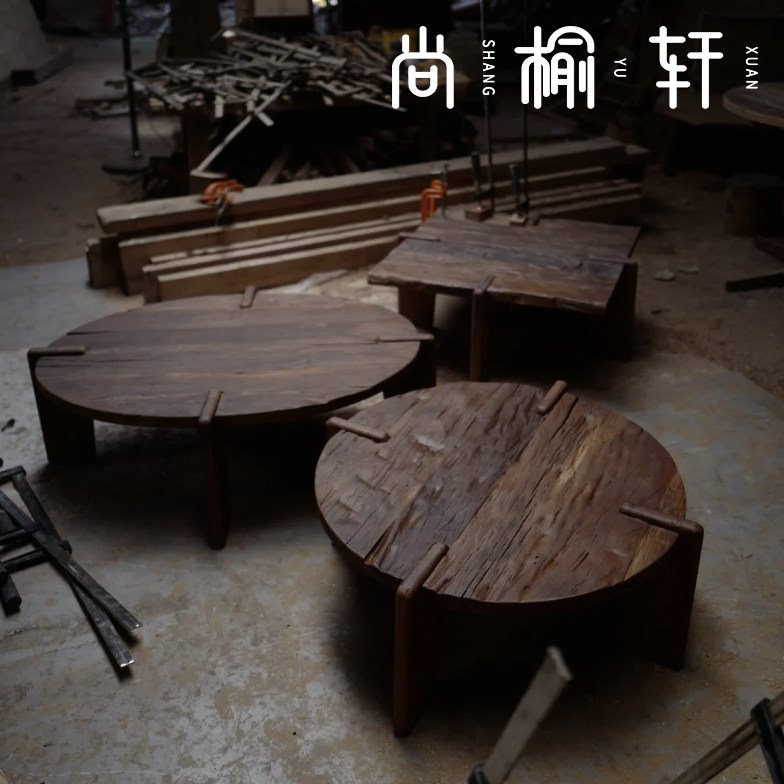 侘寂风实木茶几原木小圆桌边几阳台小户型圆形日式北欧榻榻米桌