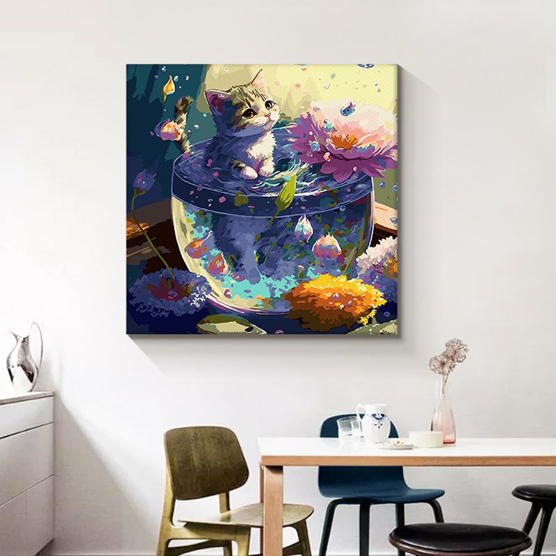 子儒画艺数字油画diy填充画画填色绘画丙烯卡通油彩画动物装饰画图片