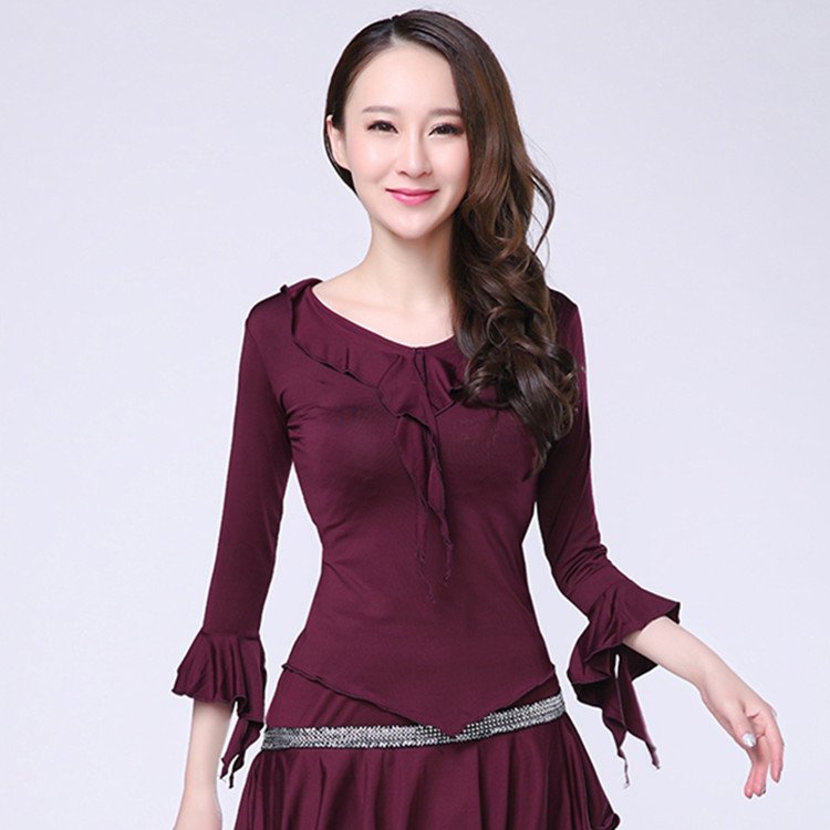 广场舞服装上衣秋冬新款喇叭长袖成人跳舞女拉丁舞演出服加绒舞衣