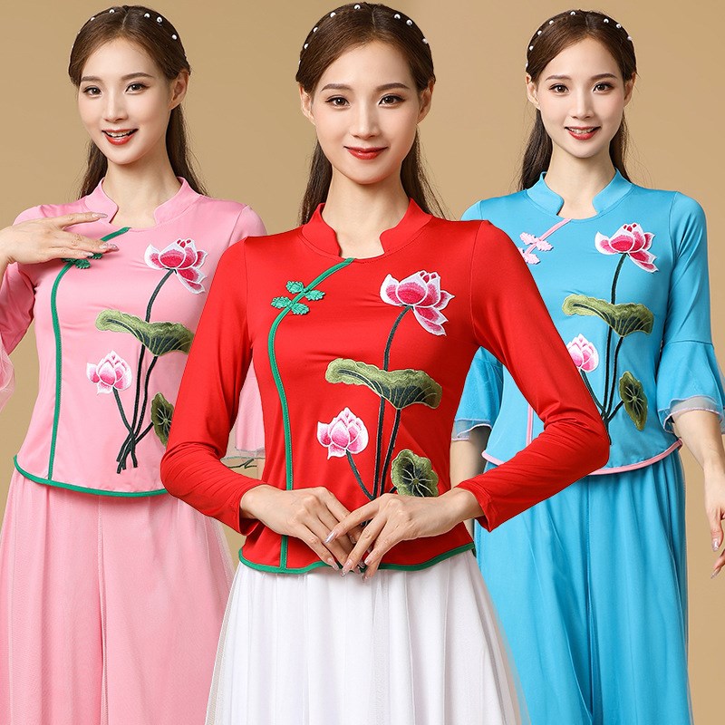 2024广场舞跳舞服装喇叭袖民族舞蹈衣女中国风古典舞比赛表演出服