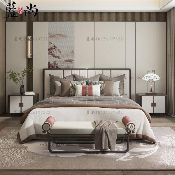 新中式实木双人床现代简约卧室高端家用大床婚床全屋家具定制