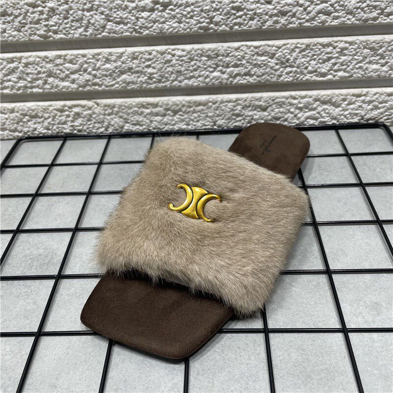 断码处理平底毛毛拖鞋女外穿时尚高级感秋冬款懒人毛绒一字棉拖女