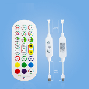 led幻彩灯带USB控制器24键2.4G遥控音乐律动手机蓝牙控制三按键5V