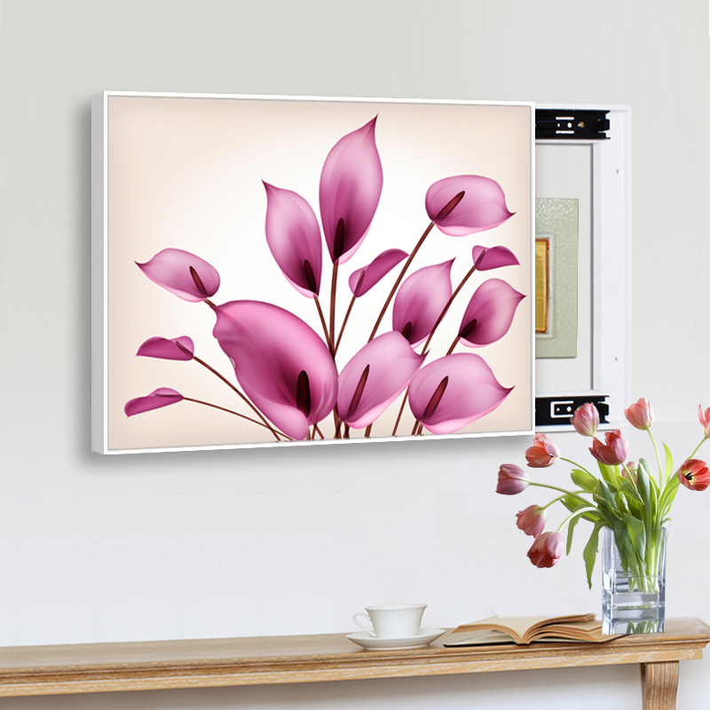 餐厅客厅电表箱装饰画简约推拉花卉液压挂画免打孔配电箱遮挡壁画