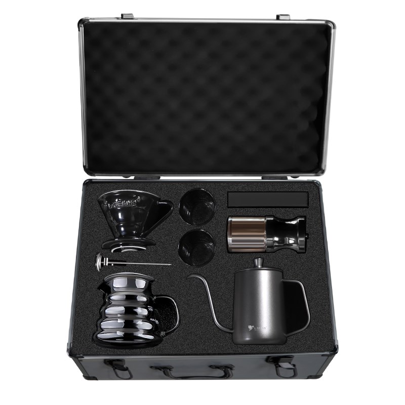 不锈钢手冲咖啡壶礼盒套装户外行李箱高端长嘴细口壶磨豆机送礼