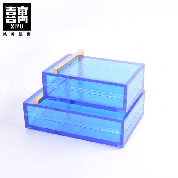 欧式简约大容量轻奢软装饰盒精致透明树脂水晶玻璃收纳首饰盒摆件