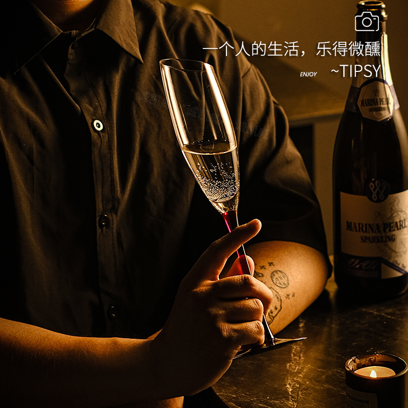 香槟杯礼盒套装家用水晶高脚杯高颜值一对起泡酒甜酒杯子新婚礼物