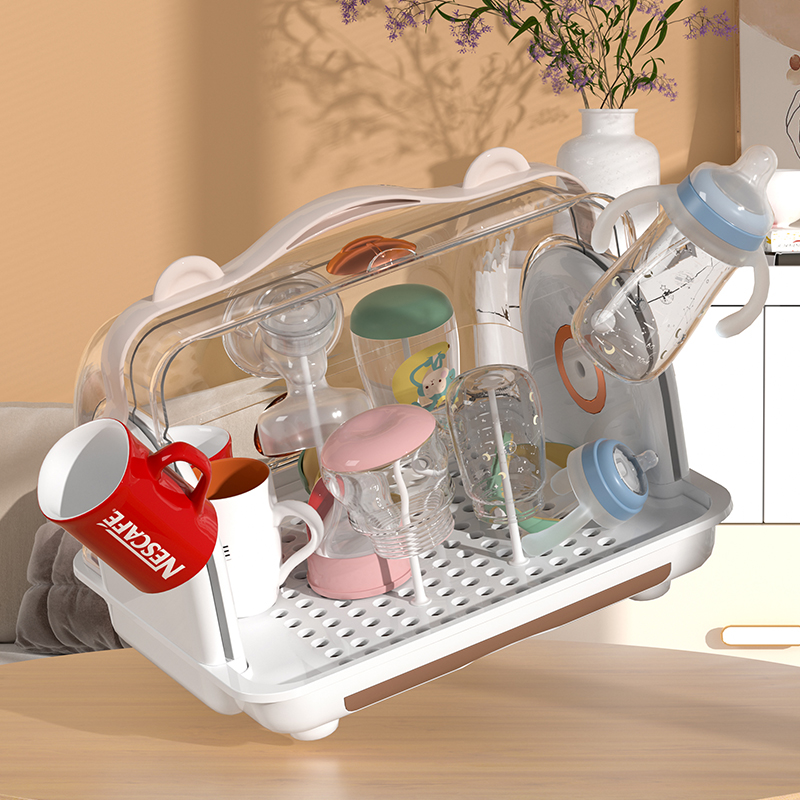 婴儿奶瓶收纳箱防尘带盖放餐具架子沥水架宝宝碗筷辅食工具收纳盒