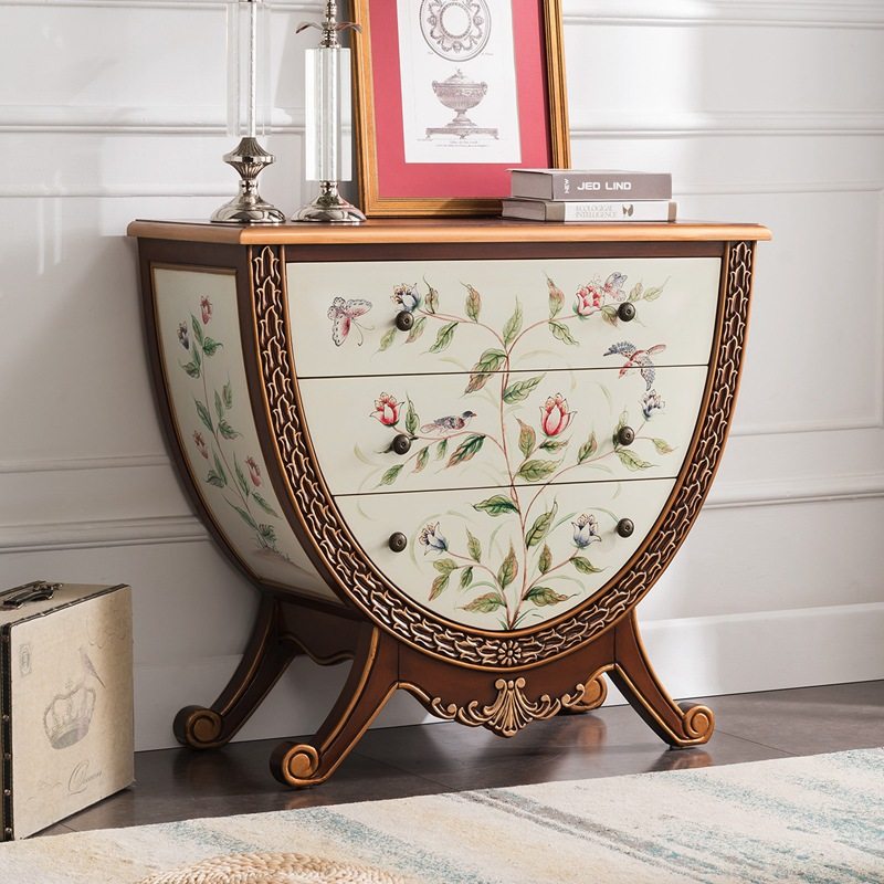 欧式玄关柜台美式斗柜彩绘实木装饰柜收纳柜子走廊柜复古家具整装,住宅家具,门厅/玄关柜/玄关架,淘宝优惠券,粉丝福利购,淘宝优惠卷