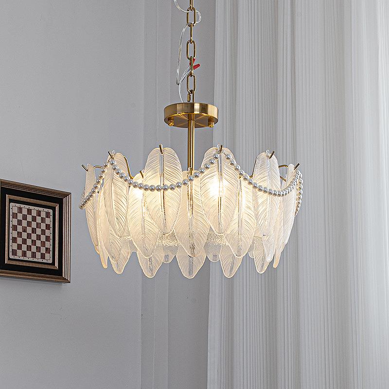 法式轻奢卧室吸顶灯现代简约餐厅书房灯网红款树叶玻璃片LED灯具