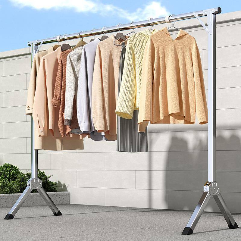 不锈钢伸缩晾衣架落地折叠室内晾衣杆阳台家用晒衣架子晒被子神器