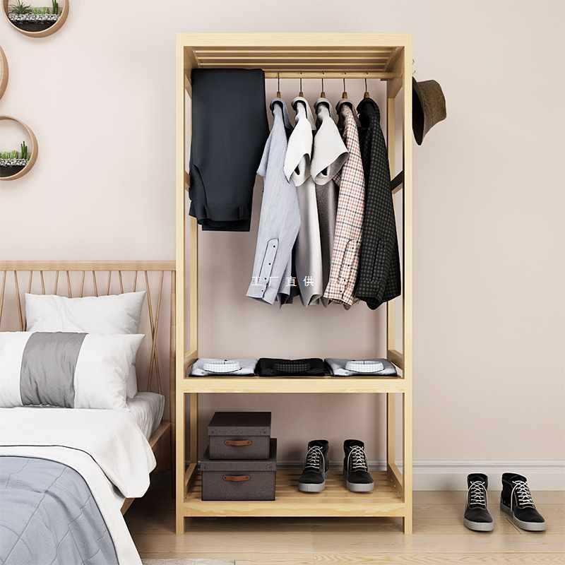 ft卧室简易实木衣柜衣帽架落地衣架松木衣橱小型衣柜