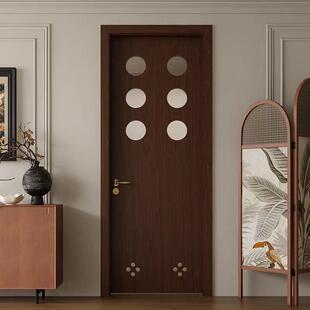 厂中古风卧室门房间门实木门洞洞门原木门黑胡桃木平开门烤漆