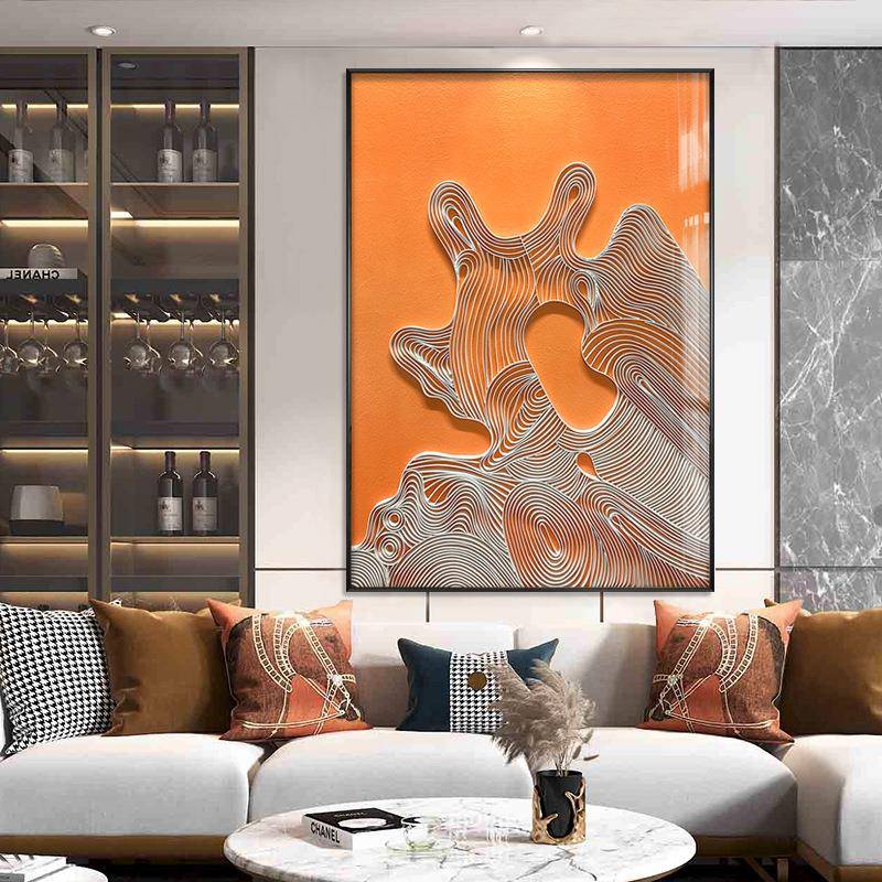 后现代轻奢立体装饰画橙色抽象玄关客厅样板间楼梯口大幅北欧挂画