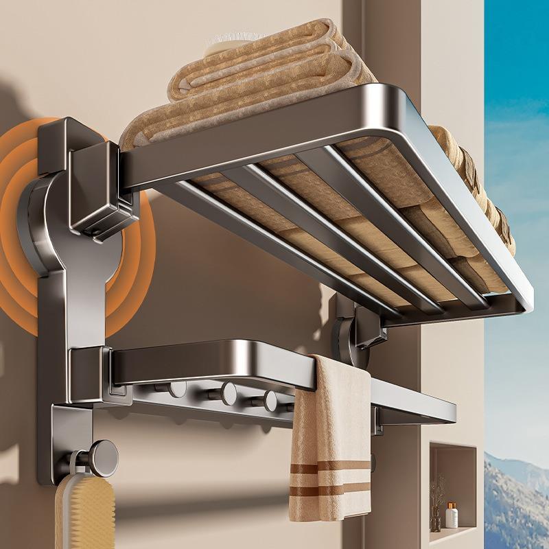 吸盘毛巾架卫生间免打孔毛巾架浴室一体壁挂式浴巾收纳架子置物架