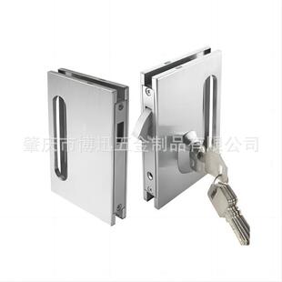 工程双开304方形钩锁平移推拉门锁无框办公室玻璃门钩锁