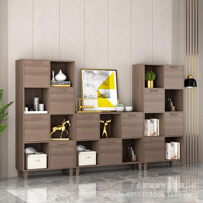 实木夹缝书柜客厅书架置物架日式落地矮书架电视柜组合收纳格子柜